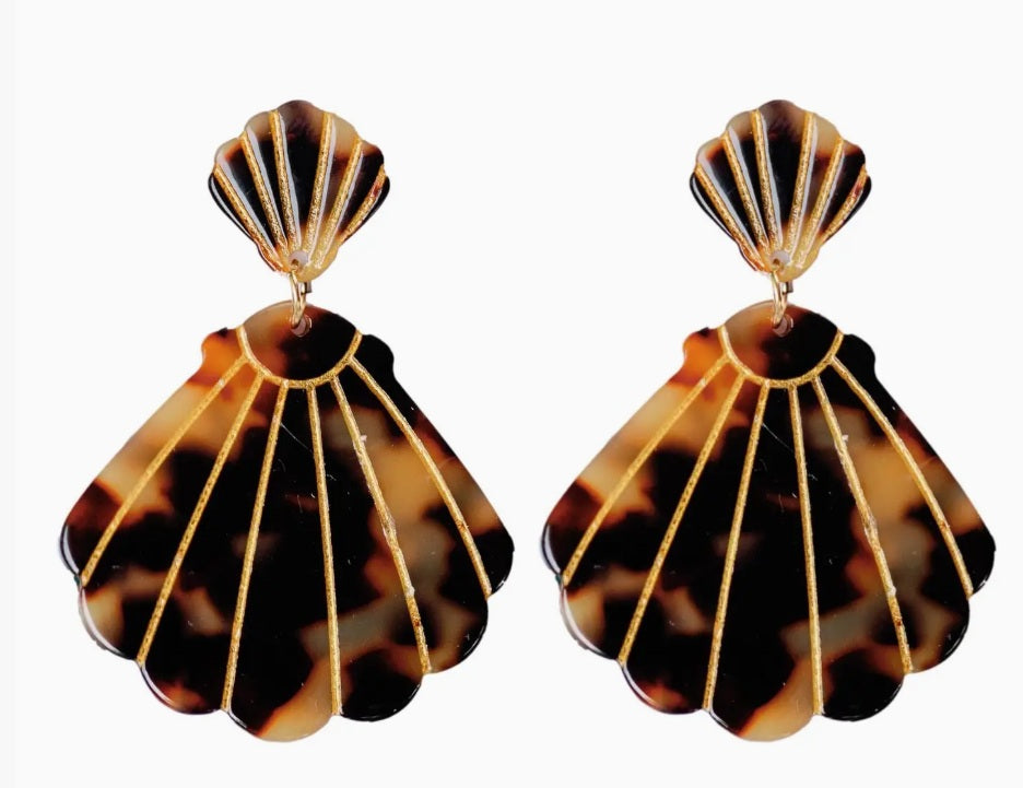 Brown Tortoise Shell Statement Earrings