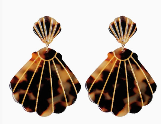 Brown Tortoise Shell Statement Earrings