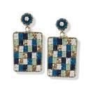 Navy and Gold Checkered Earrings