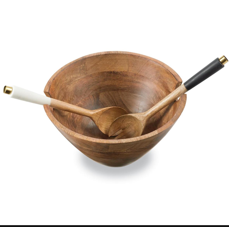 Wooden Serving Bowl & Utensil Set
