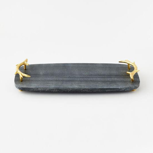 Black Marble Tray With Gold Antler Handles