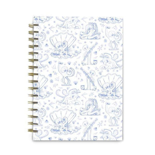 Octopus Toile Journal, White And Periwinkle